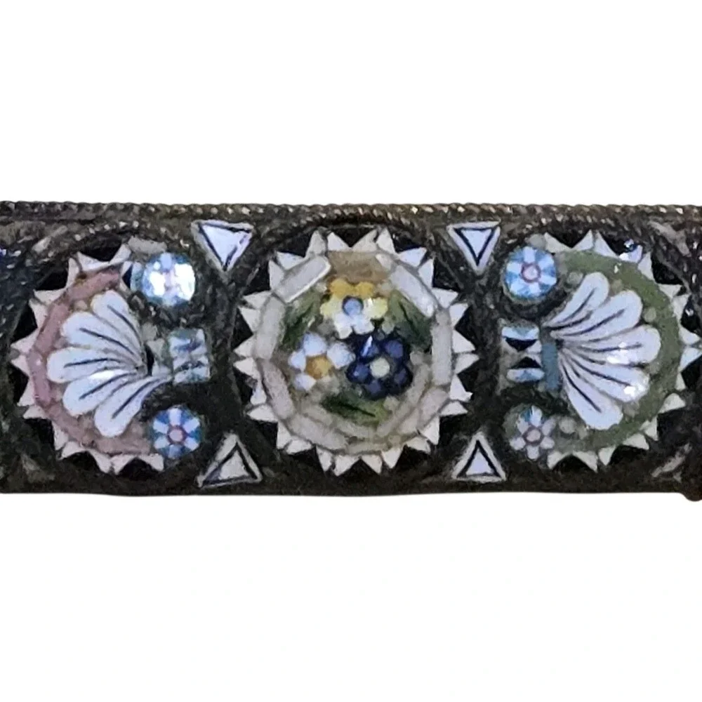 Antique Estate Victorian Micro Mosaic Glass Floral Flowers Bar Pin